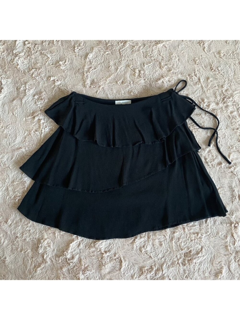 GB Juniors XS Black Ruffle Mini Skirt Tiered Side Zip w Tie